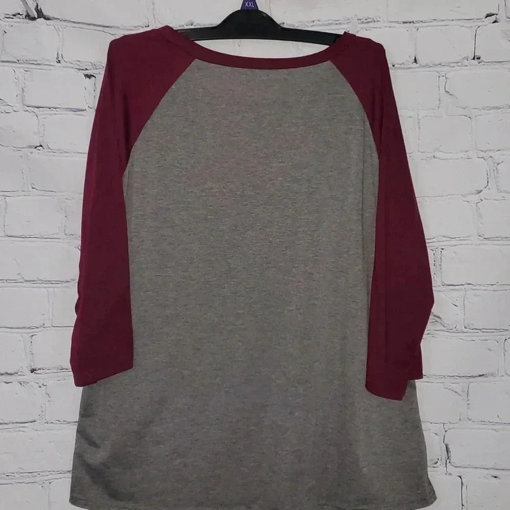 "Thankful and Blessed" Gray 3/4  Maroon Sleeve Womens Shirt Size XL - Picture 4 of 6